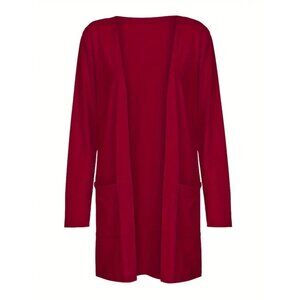 🍒 2/$20 🍒 Casual Burgundy Knitwear Open Front Cardigan with Pocket sz XL